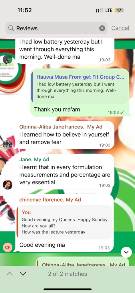 Student testimonial screenshot